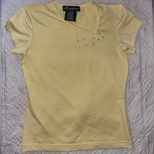 Y2K Vintage Yellow Asymmetrical Baby Tee With Embellishments